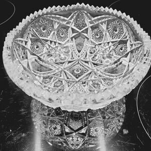 EAPG Three Toed Bowl, McKee Glass, Footed, Star Pattern, Sawtooth Edged,7"